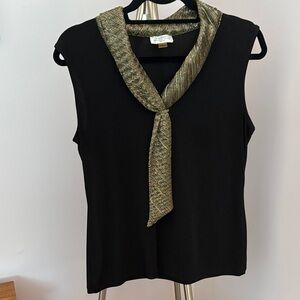 Black Sleeveless Blouse with Gold Accent Tie